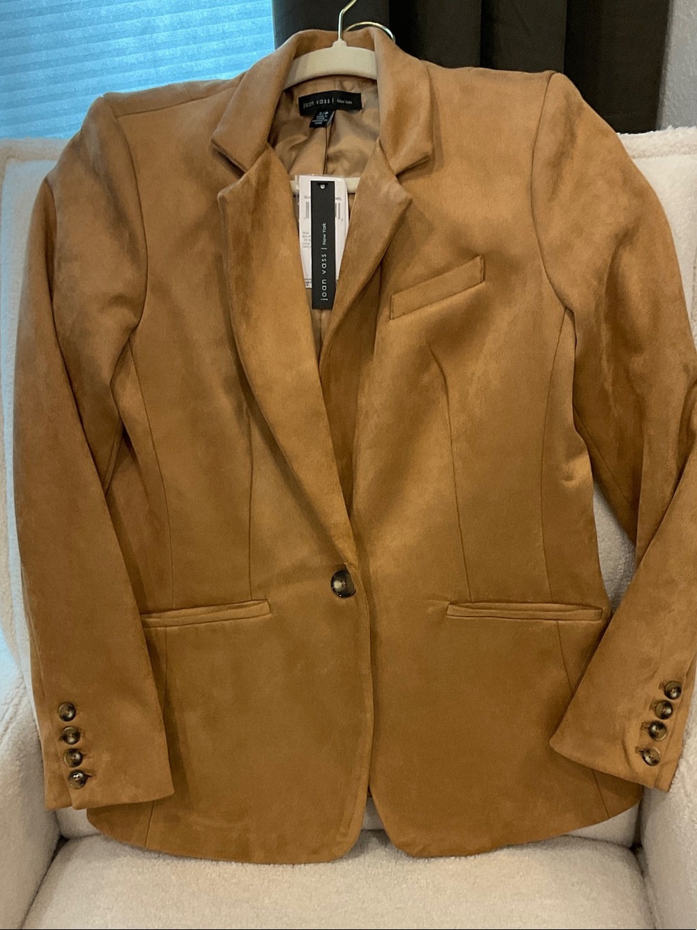 Joan Vass Camel Brown Suede-Effect Single-Button Blazer